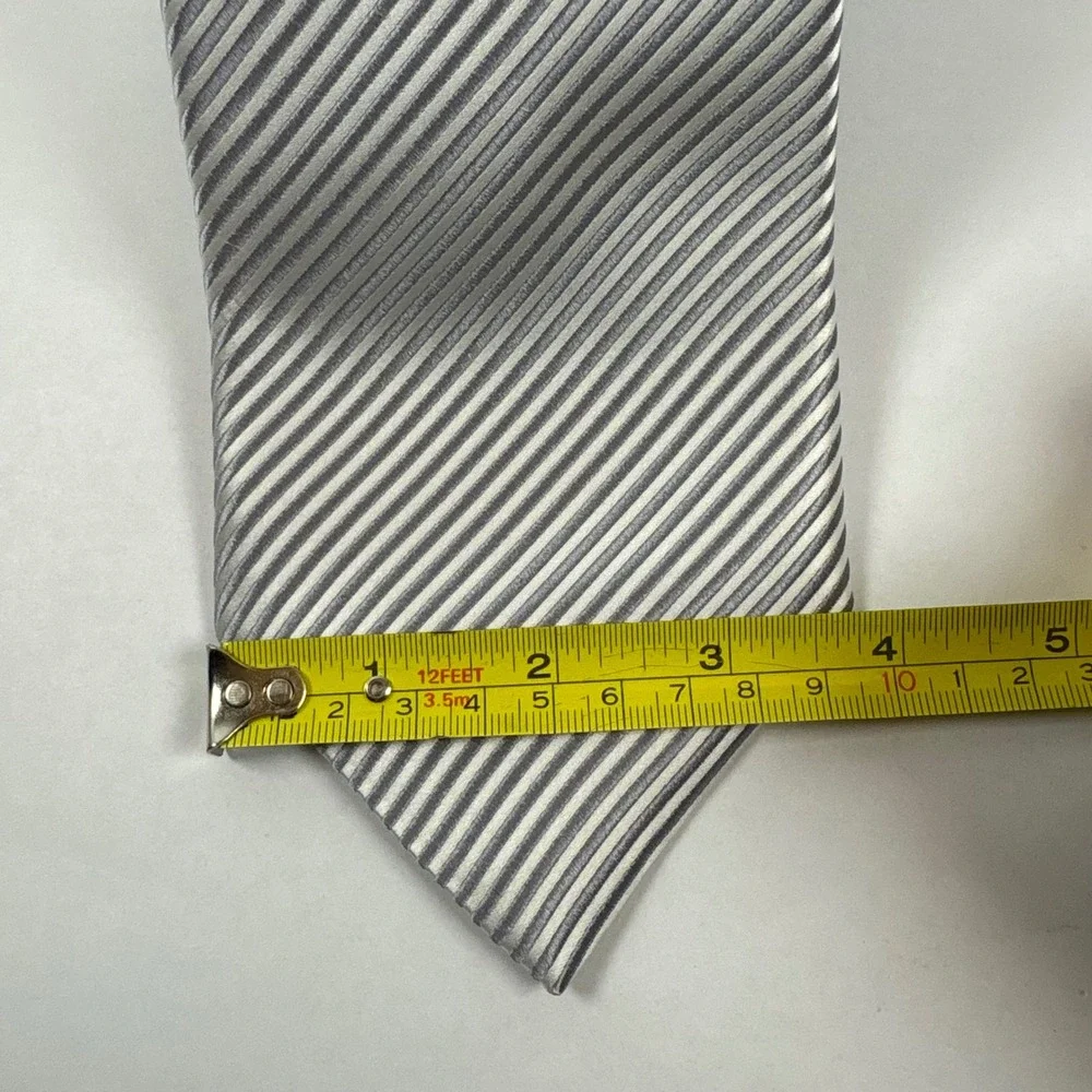 David Donahue Necktie Mens XL Silver Grey Striped Silk Formal Extra Long 0394